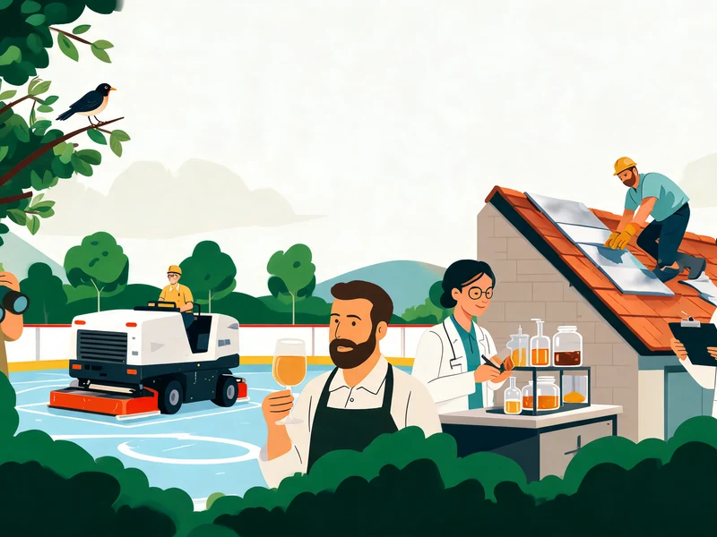 Experts en labo et artisan sur un toit illustrent les métiers en Z dans un paysage verdoyant