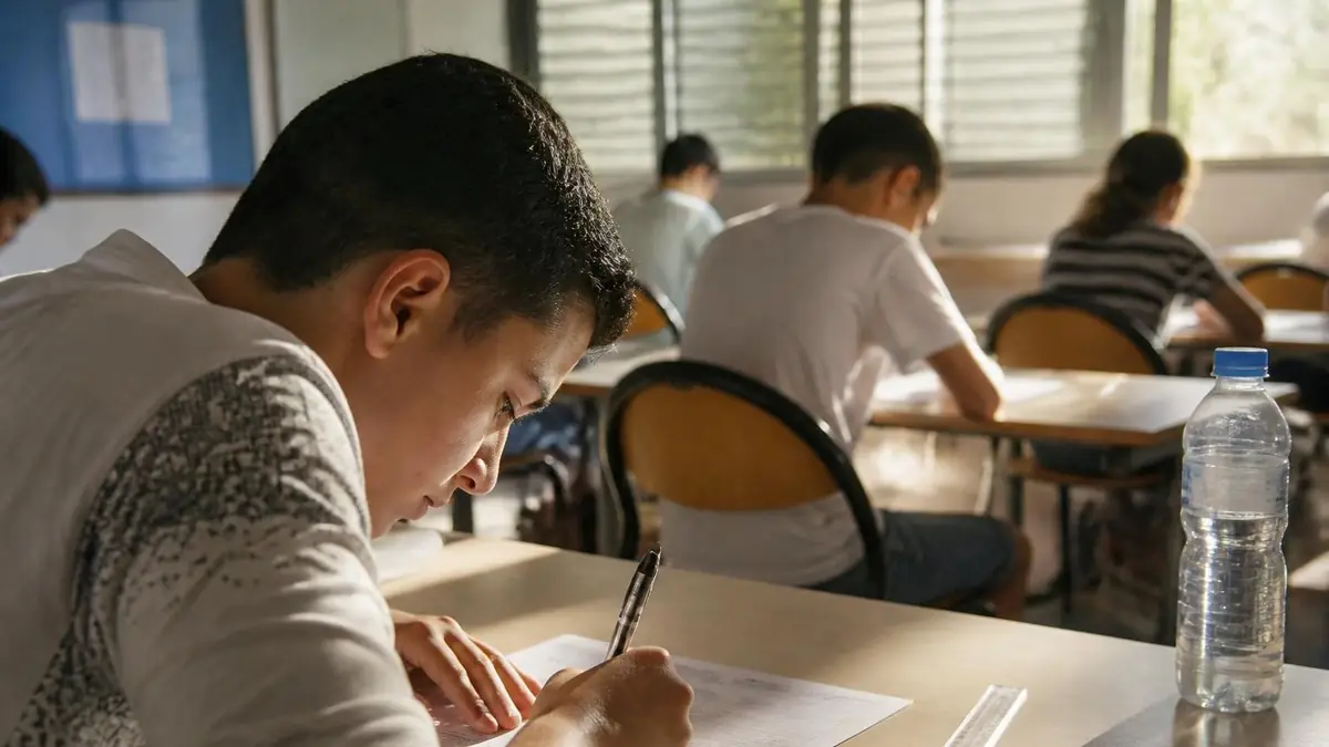 Élèves concentrés dans une salle de classe lors de l'épreuve de la dictée Brevet Faval