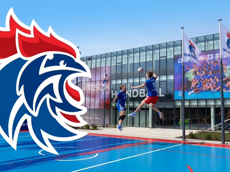 Deux joueuses s'entraînent sur un terrain extérieur devant les locaux de la fédération de Handball française