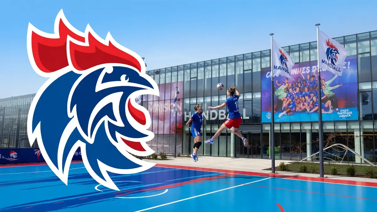 Deux joueuses s'entraînent sur un terrain extérieur devant les locaux de la fédération de Handball française