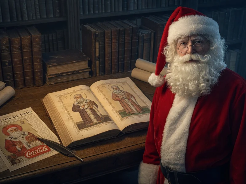 Dans une bibliothèque, le Père Noël se demande est-ce que le Père Noël existe