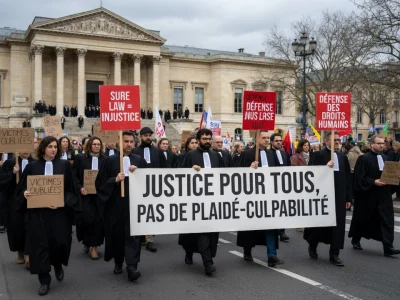 Des avocats en cortège lors de la grève avocat dans une rue de Paris