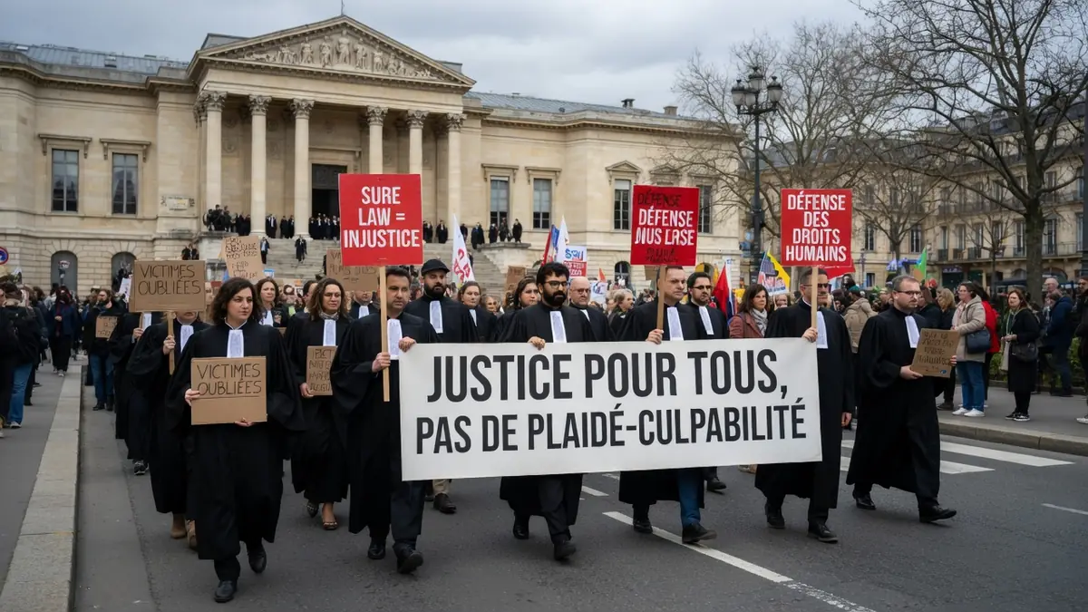 Des avocats en cortège lors de la grève avocat dans une rue de Paris