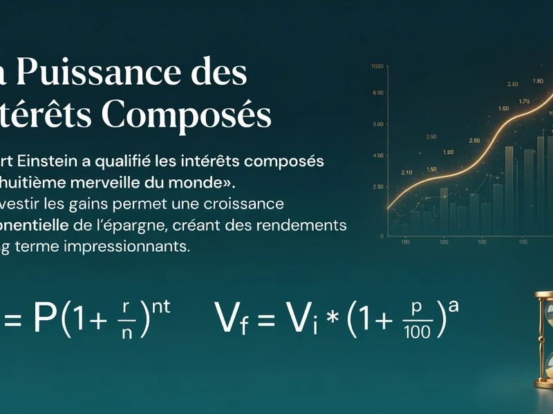 Une courbe de croissance et un sablier illustrent comment calculer intérêt composé