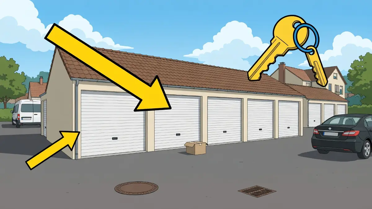 Des flèches et des clés indiquent des garages pour la location garage entre particuliers