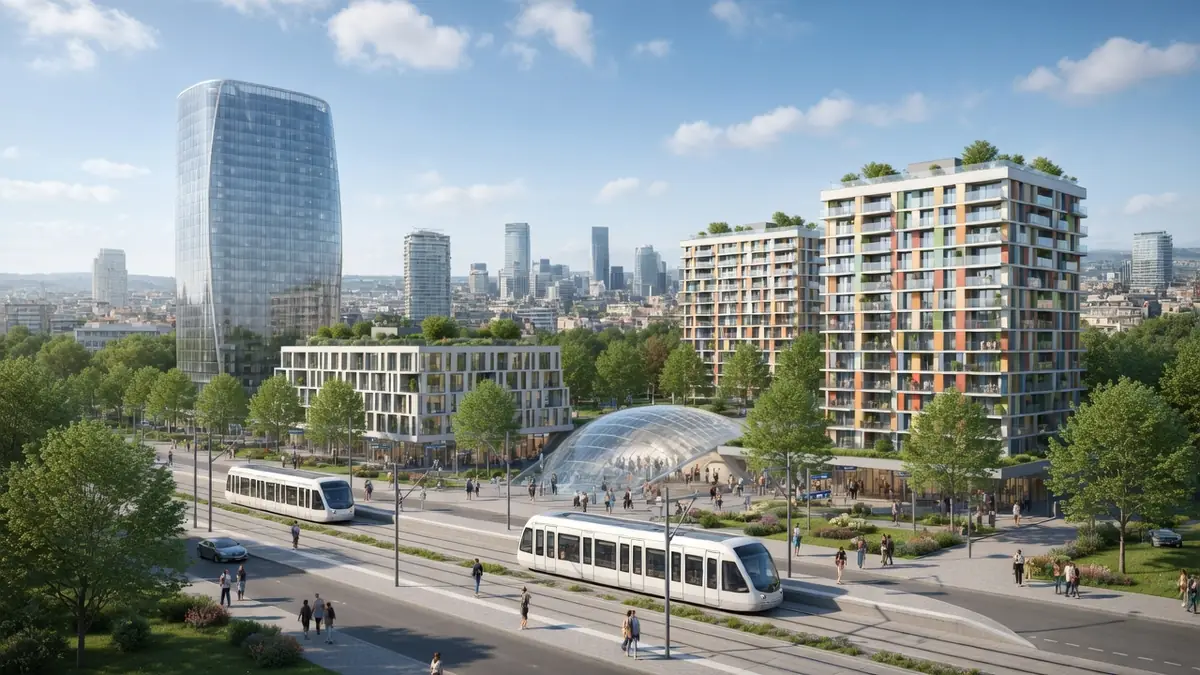 Le quartier Les Agnettes animé par des tramways entre immeubles modernes et verdure