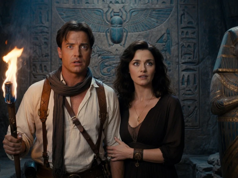 Brendan Fraser et Rachel Weisz explorent un temple égyptien dans une scène évoquant la Momie 4