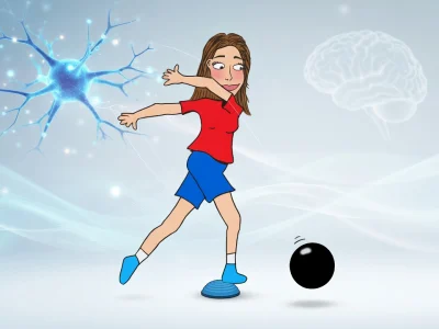 Une illustration montrant une femme faisant des exercices d'équilibre pour travailler sa proprioception