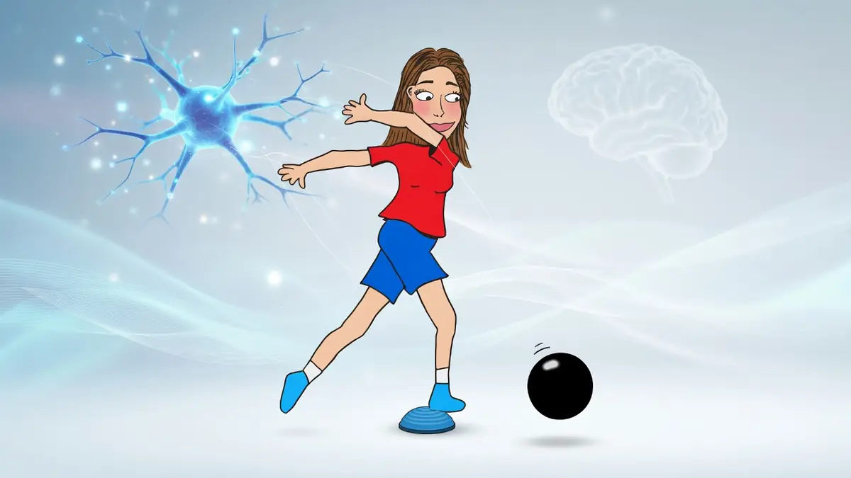 Une illustration montrant une femme faisant des exercices d'équilibre pour travailler sa proprioception