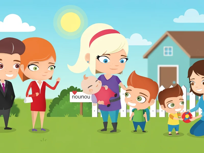 Une nounou Top avec des enfants et des parents dans un jardin devant une maison