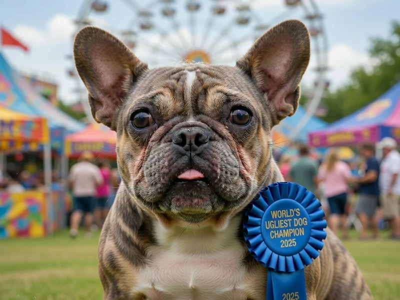 Un bouledogue français médaillé incarne le chien le plus moche du monde lors d'une fête foraine