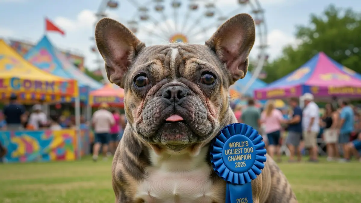 Un bouledogue français médaillé incarne le chien le plus moche du monde lors d'une fête foraine