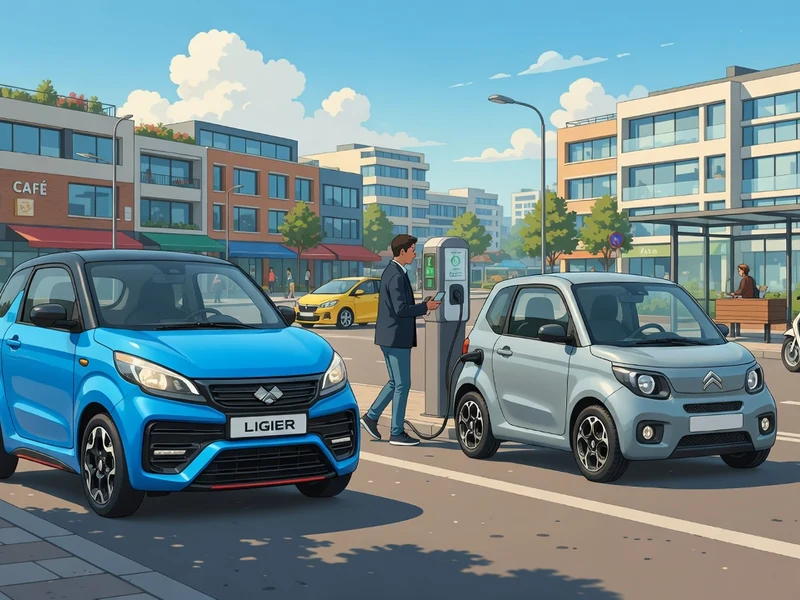 Deux voitures sans permis en recharge illustrent les innovations transports FR voitures sans permis en ville