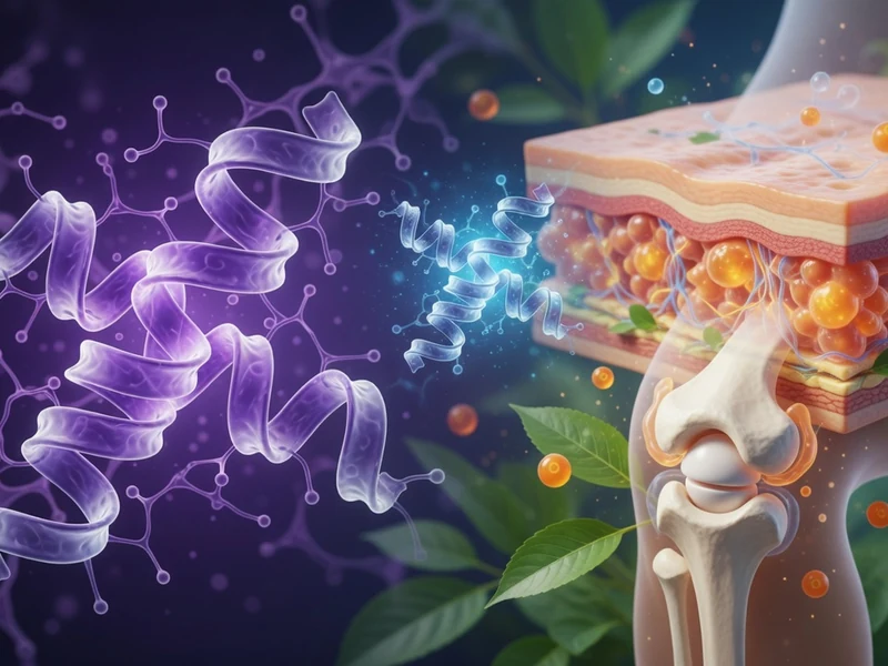 Un peptide de collagène en interaction lumineuse avec la peau et une articulation