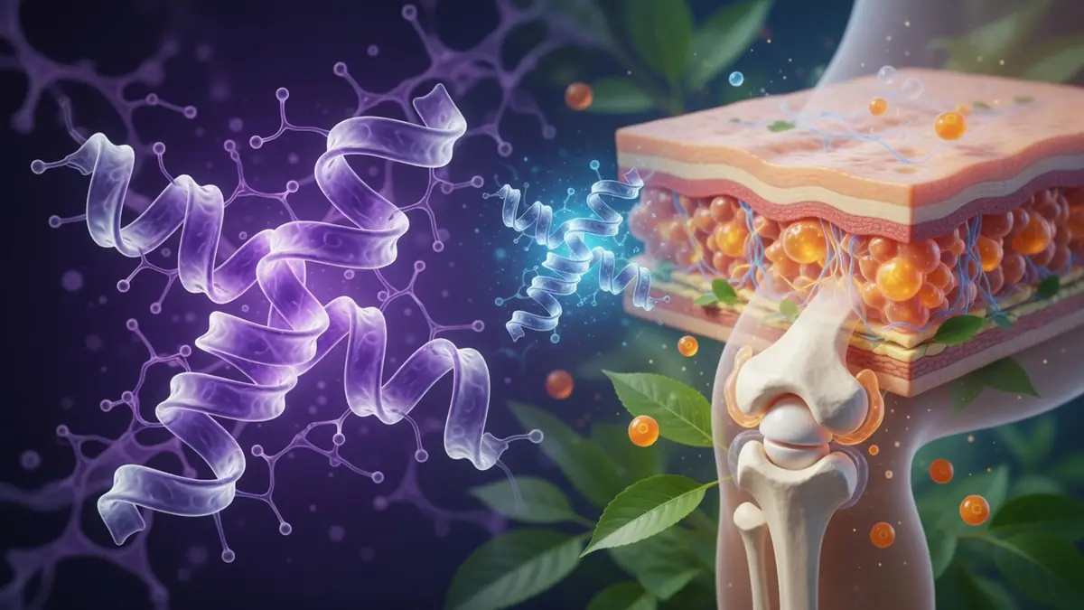 Un peptide de collagène en interaction lumineuse avec la peau et une articulation