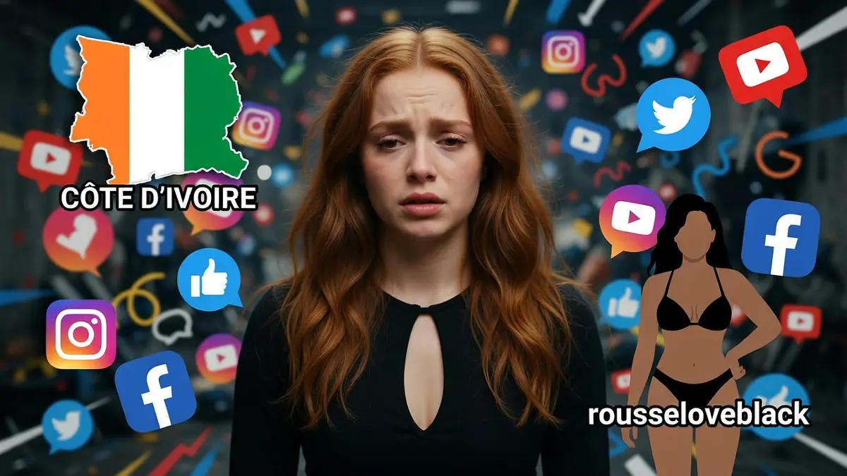 Une rousse au visage soucieux dans la tempête numérique de rousseloveblack
