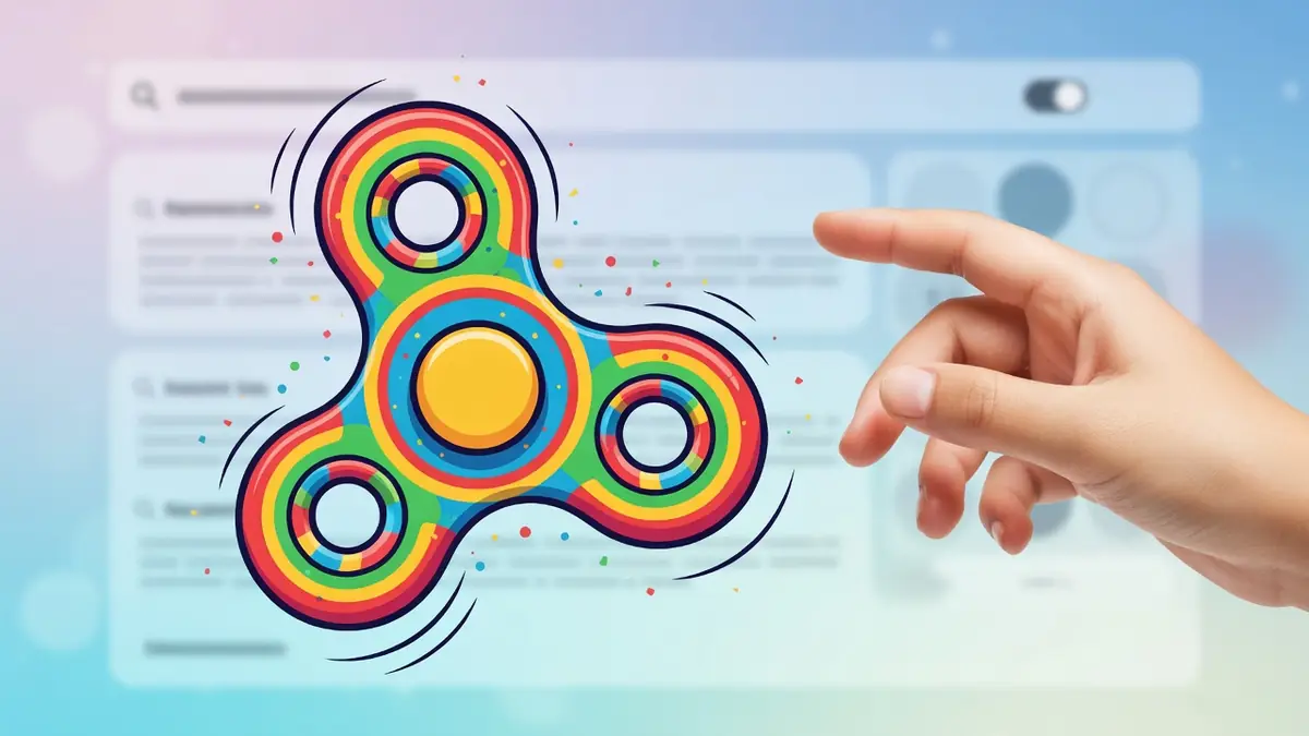 Une main pointe une toupie Google arc-en-ciel qui tourne vivement