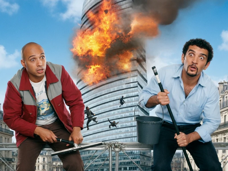 Deux laveurs de vitres surpris devant une explosion sur la Tour Montparnasse infernale