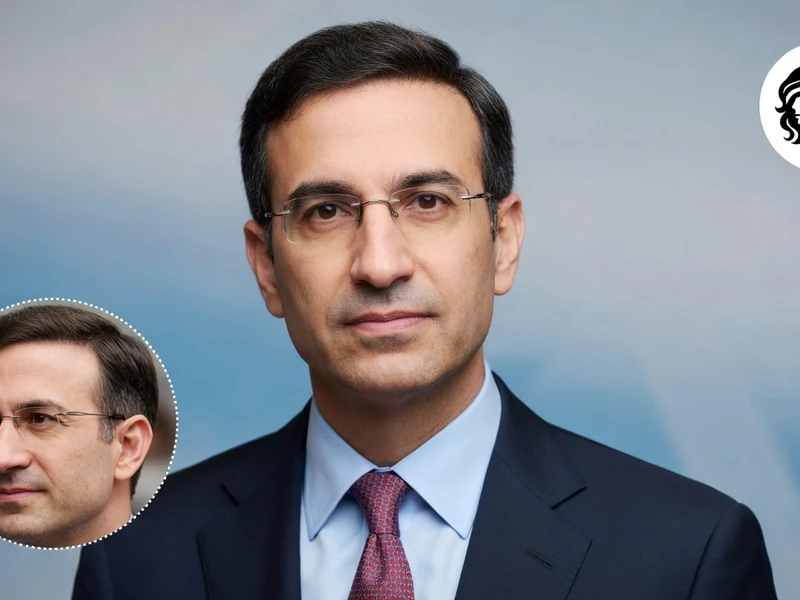 Suited man portrait with circular inset photo of Peter Orszag wig