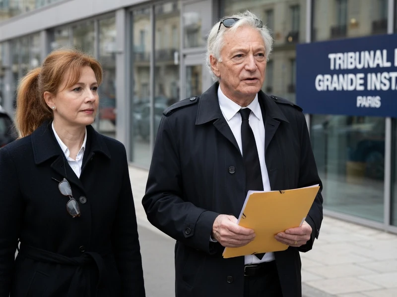 Laurent Boyer marche aux côtés d'une femme en tenant un dossier