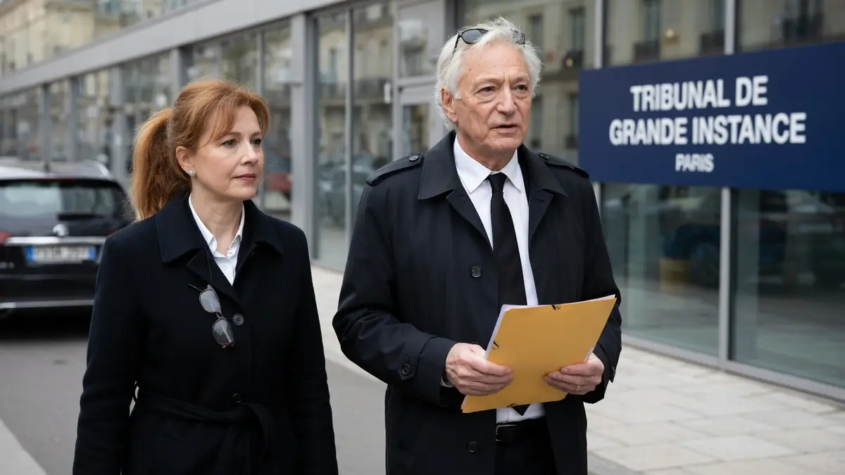 Laurent Boyer marche aux côtés d'une femme en tenant un dossier