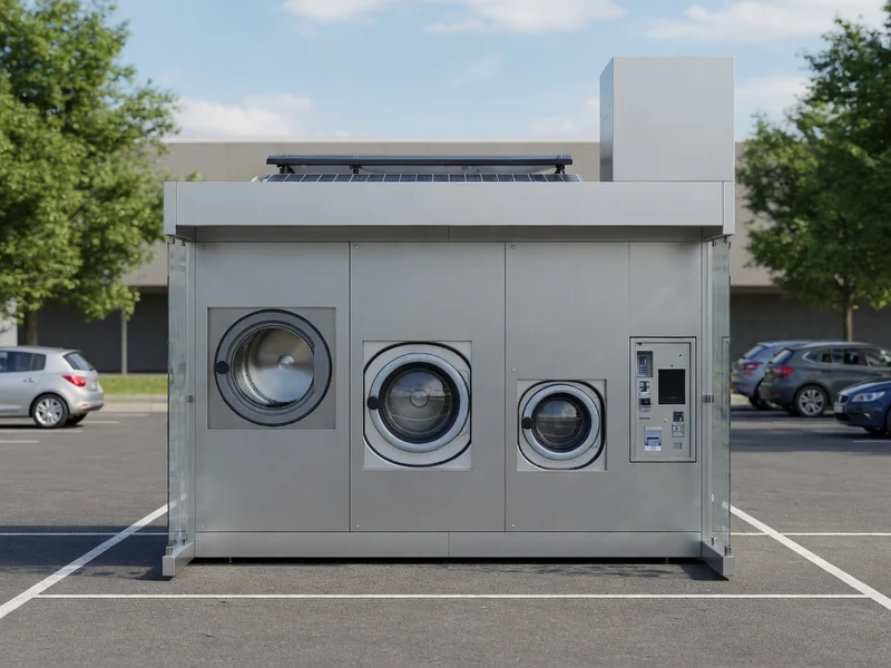 Illustration de votre laverie Révolution Laundry sur un parking arboré.