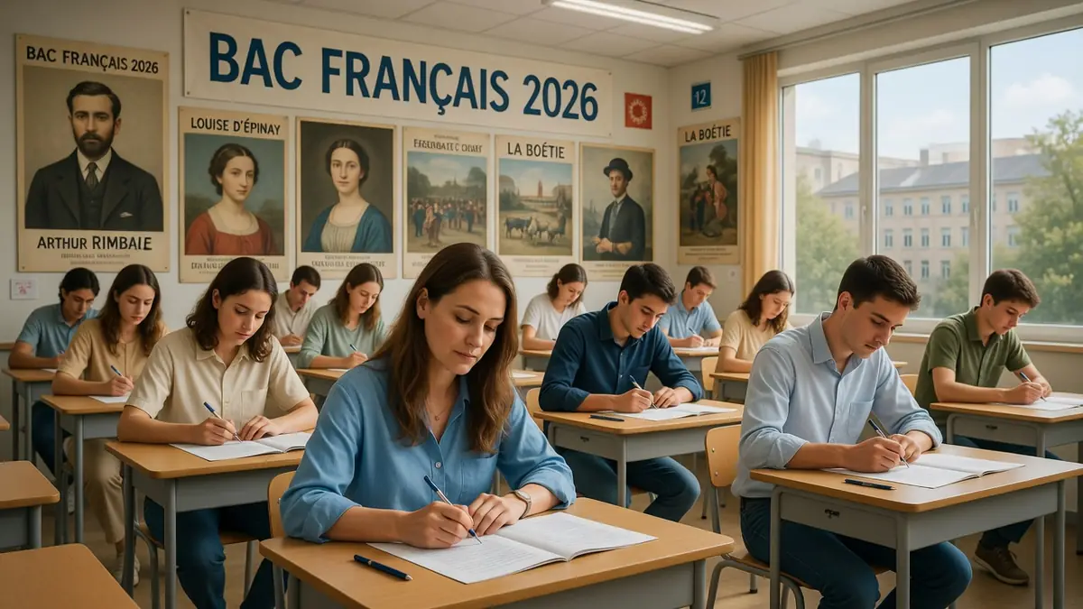 Des élèves passent le bac français 2026 dans une salle de classe ensoleillée