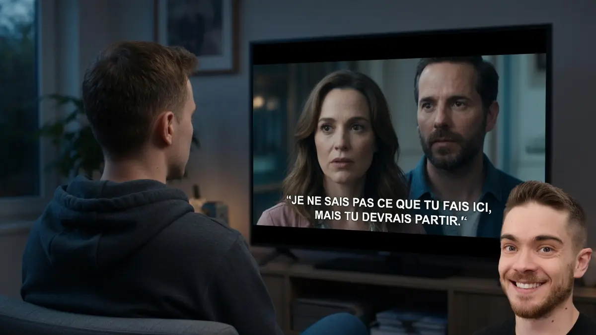 Un homme en sweat à capuche regarde du streaming vostfr à la télévision avec un ami qui sourit