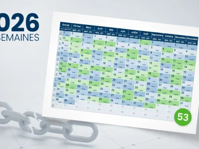 Un calendrier annuel aux cases colorées montre l'organisation de la semaine paire et impaire 2026