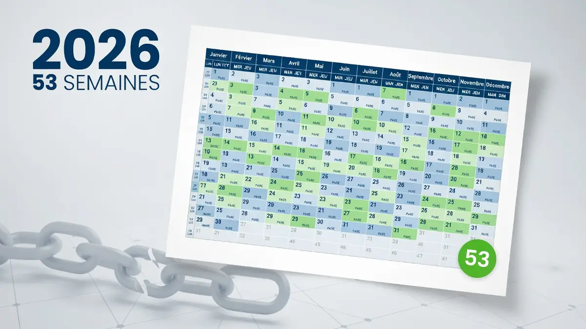 Un calendrier annuel aux cases colorées montre l'organisation de la semaine paire et impaire 2026