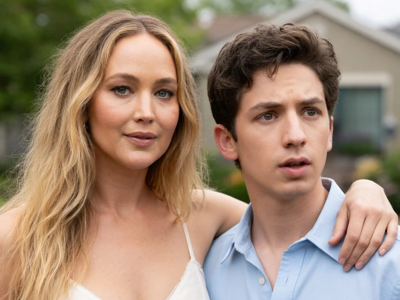 Jennifer Lawrence pose aux côtés du jeune acteur dans une scène du film le challenge