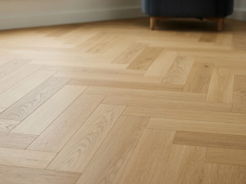 Pose élégante d'un parquet bâton rompu en bois clair dans une pièce lumineuse