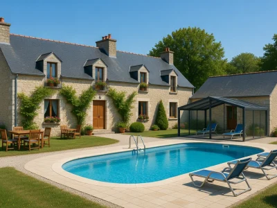 La Julerie se présente comme cette maison bretonne en pierre avec piscine