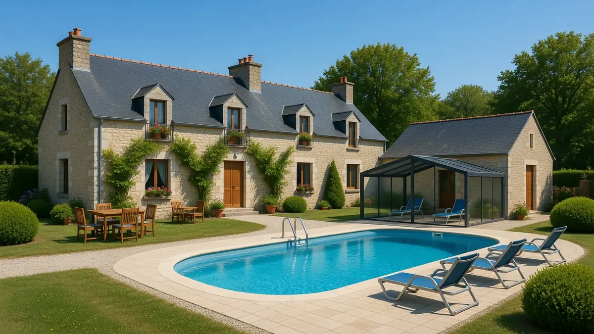 La Julerie se présente comme cette maison bretonne en pierre avec piscine