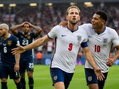 Harry Kane célèbre un but avec un coéquipier lors du match Panama – Angleterre