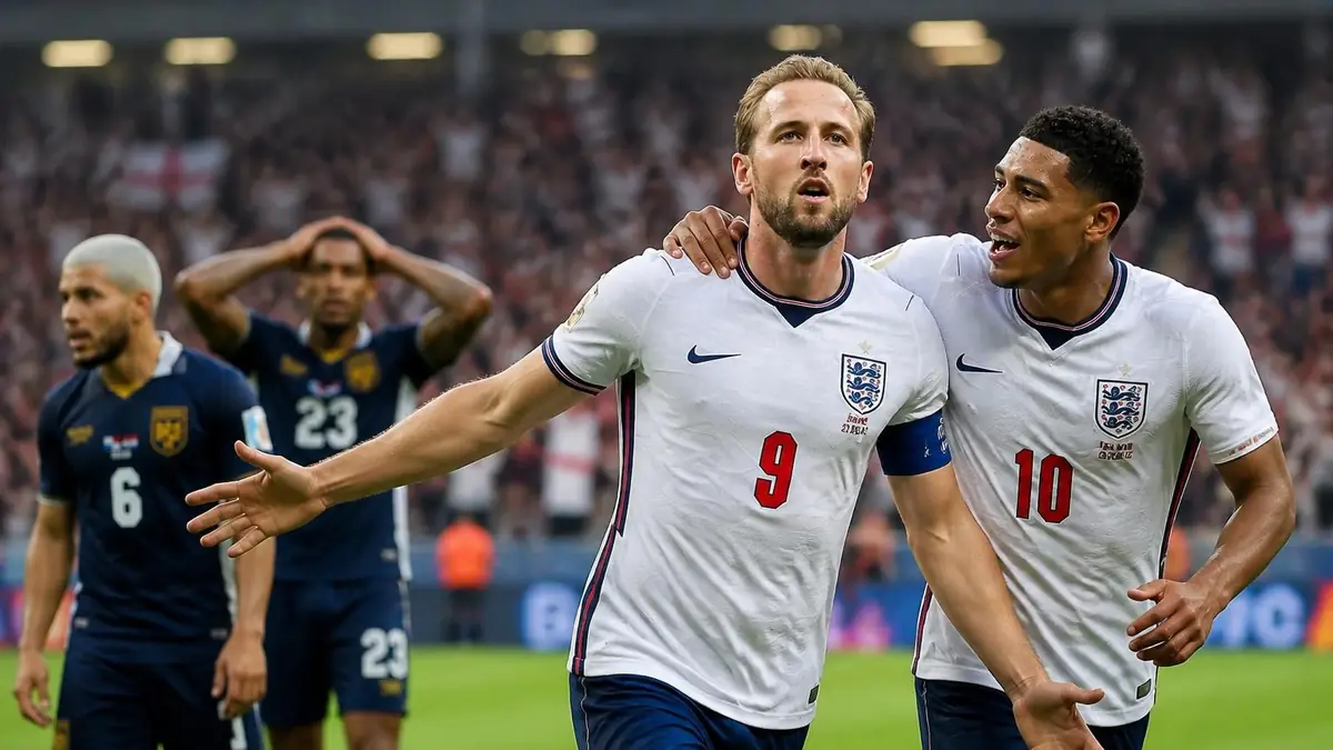 Harry Kane célèbre un but avec un coéquipier lors du match Panama – Angleterre