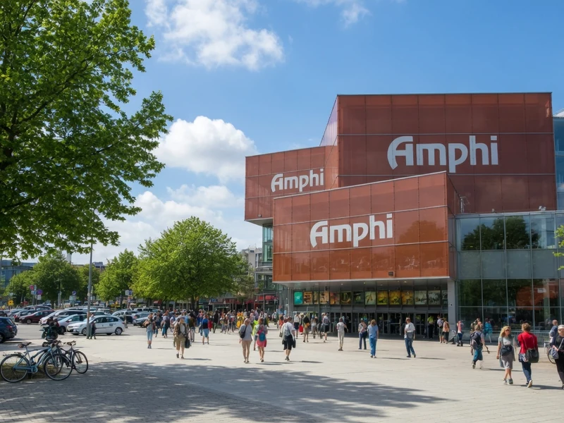 Façade moderne et animée du cinéma amphi Bourg-en-Bresse par une belle journée ensoleillée