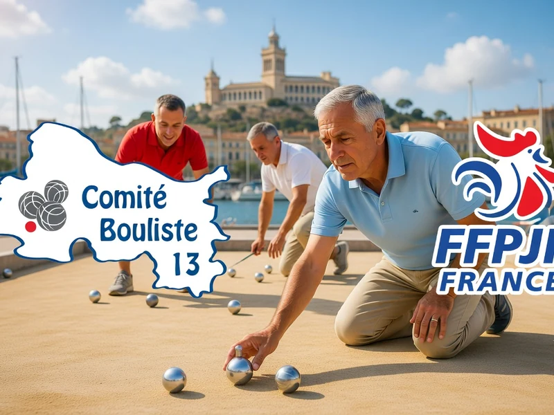 Des joueurs de pétanque en pleine partie sous l'égide du comité bouliste 13 près du Vieux-Port de Marseille