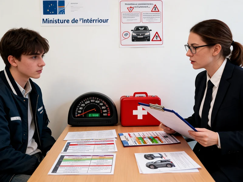 Un candidat et une examinatrice discutent des questions sur le permis de conduire autour d'une table