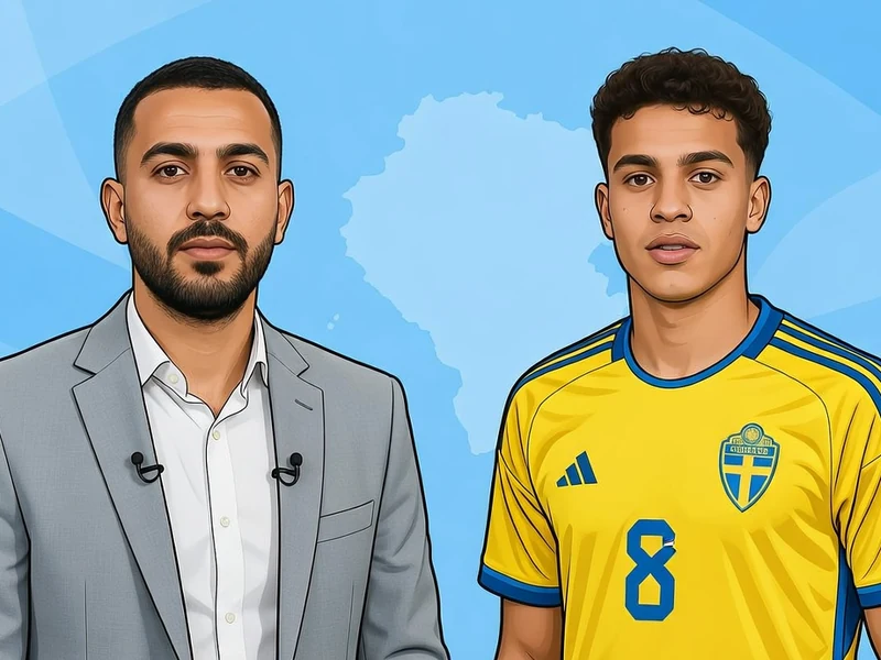 Un homme en costume et un footballeur en jaune côte à côte représentent yasin Ayari Tunisie