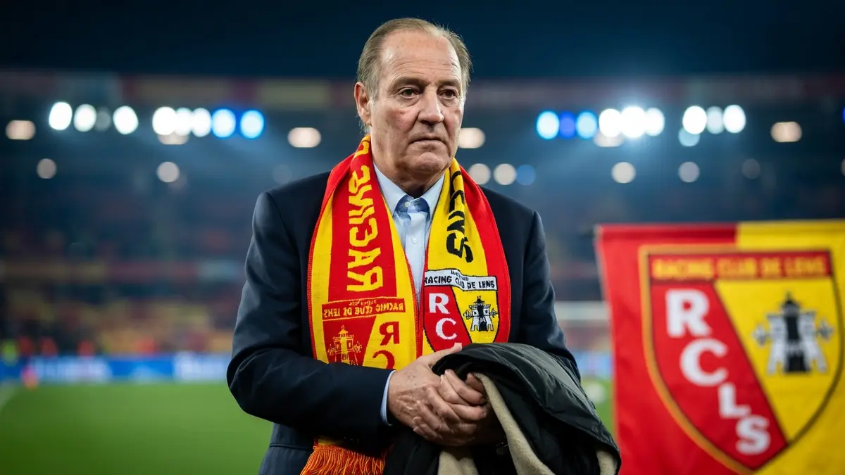 Gervais Martel portant une écharpe aux couleurs du club sur la pelouse d'un stade de football