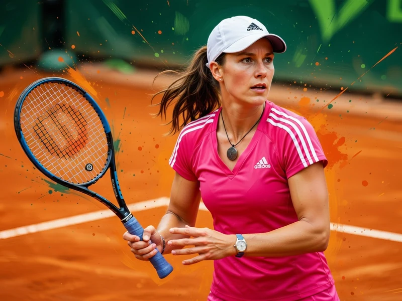 Une joueuse de tennis henin justine tenant sa raquette sur terre battue