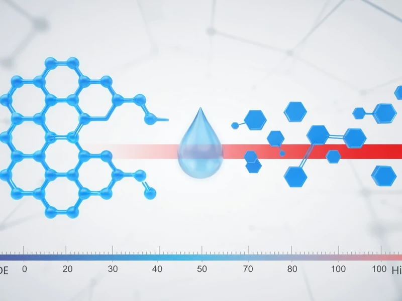 Illustration du dextrose équivalent montrant la cassure d'une molécule en fragments plus petits par une goutte liquide.