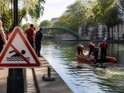 Des secouristes interviennent en bateau après une noyade canal Saint-Martin sous les yeux des passants