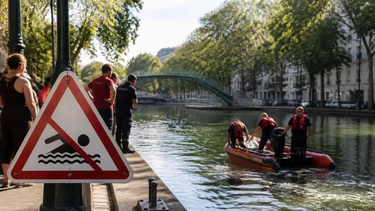 Des secouristes interviennent en bateau après une noyade canal Saint-Martin sous les yeux des passants