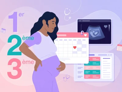 Une femme enceinte avec échographie et calendrier illustre combien de semaine pour une grossesse