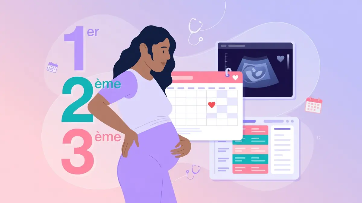 Une femme enceinte avec échographie et calendrier illustre combien de semaine pour une grossesse