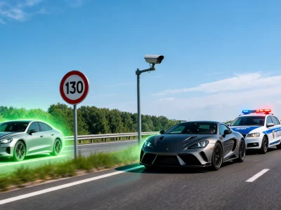 Scène montrant une amende pour un excès de vitesse avec police et radar sur l'autoroute