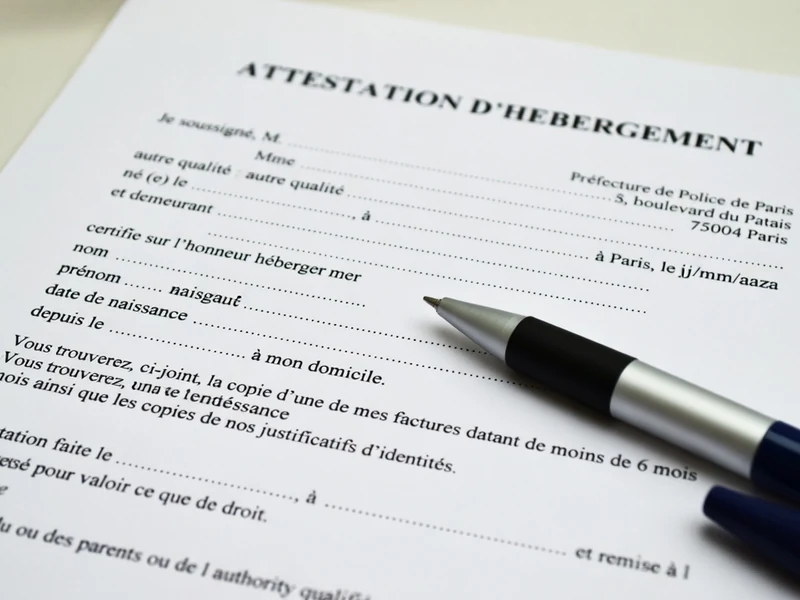 Un stylo repose sur une attestation d'hébergement