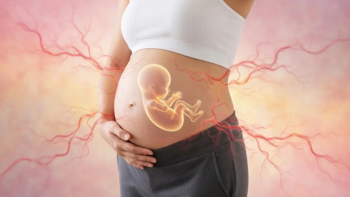 Femme enceinte avec une illustration transparente d'un embryon pour représenter les 2 mois de grossesse